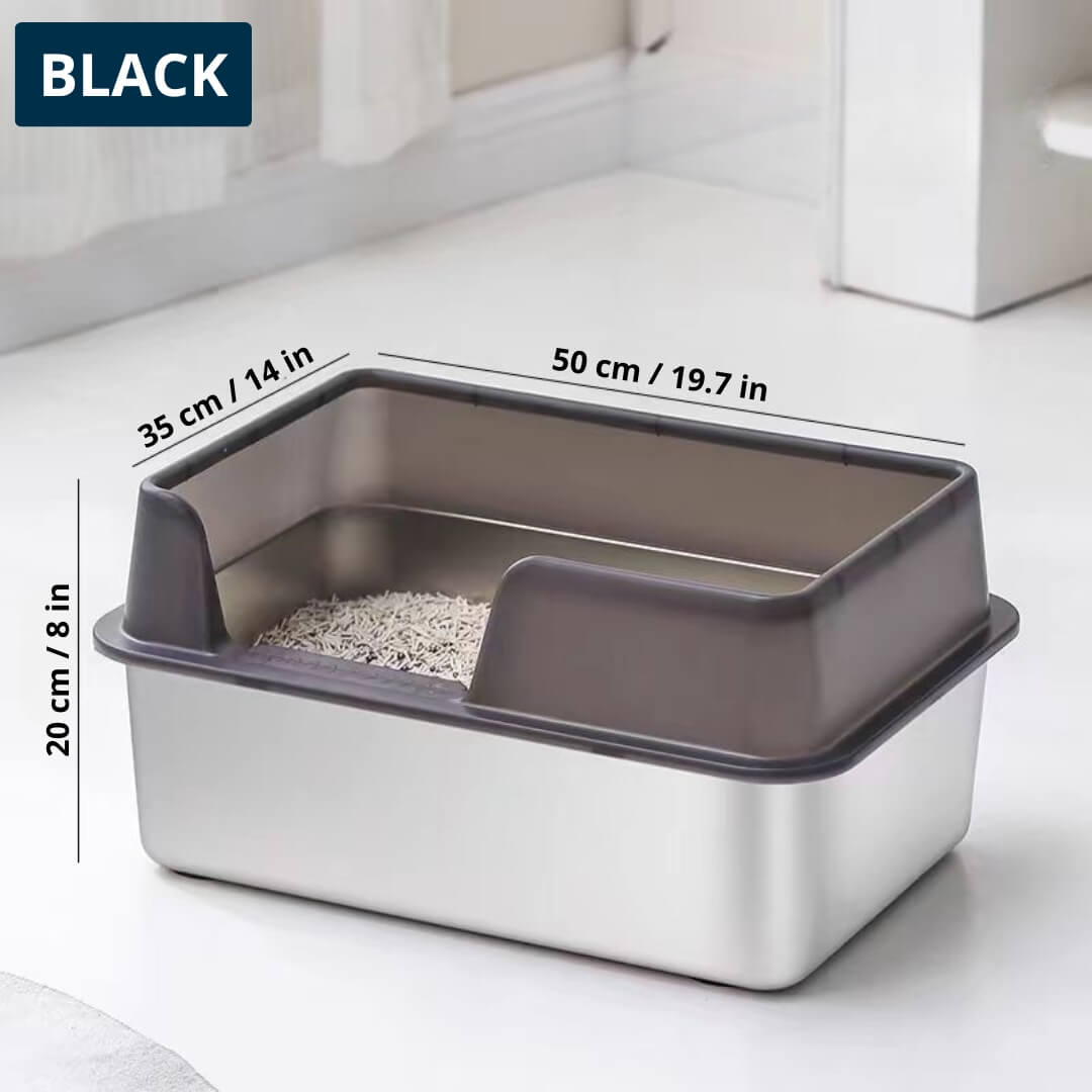 Nymock™ Oversized Stainless Steel Litter Box - Black, Nymock