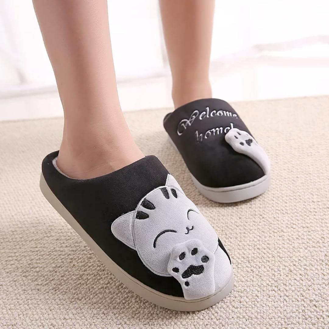 Welcome Home Cozy Cat Slippers - Black / EU 35 / US Women's 5, Nymock