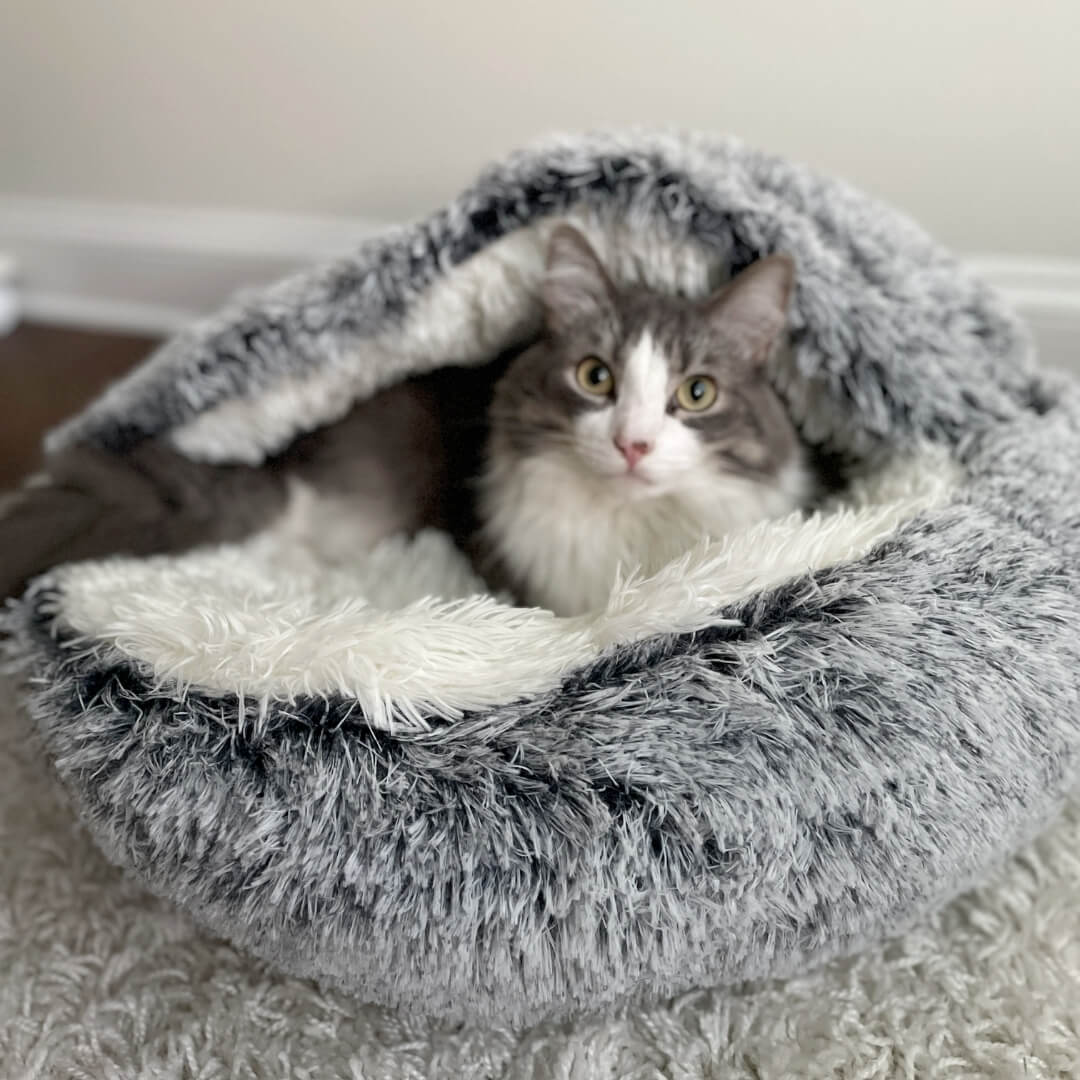 Calming Cave™ - Plush Cat Bed - Grey / Small, Nymock