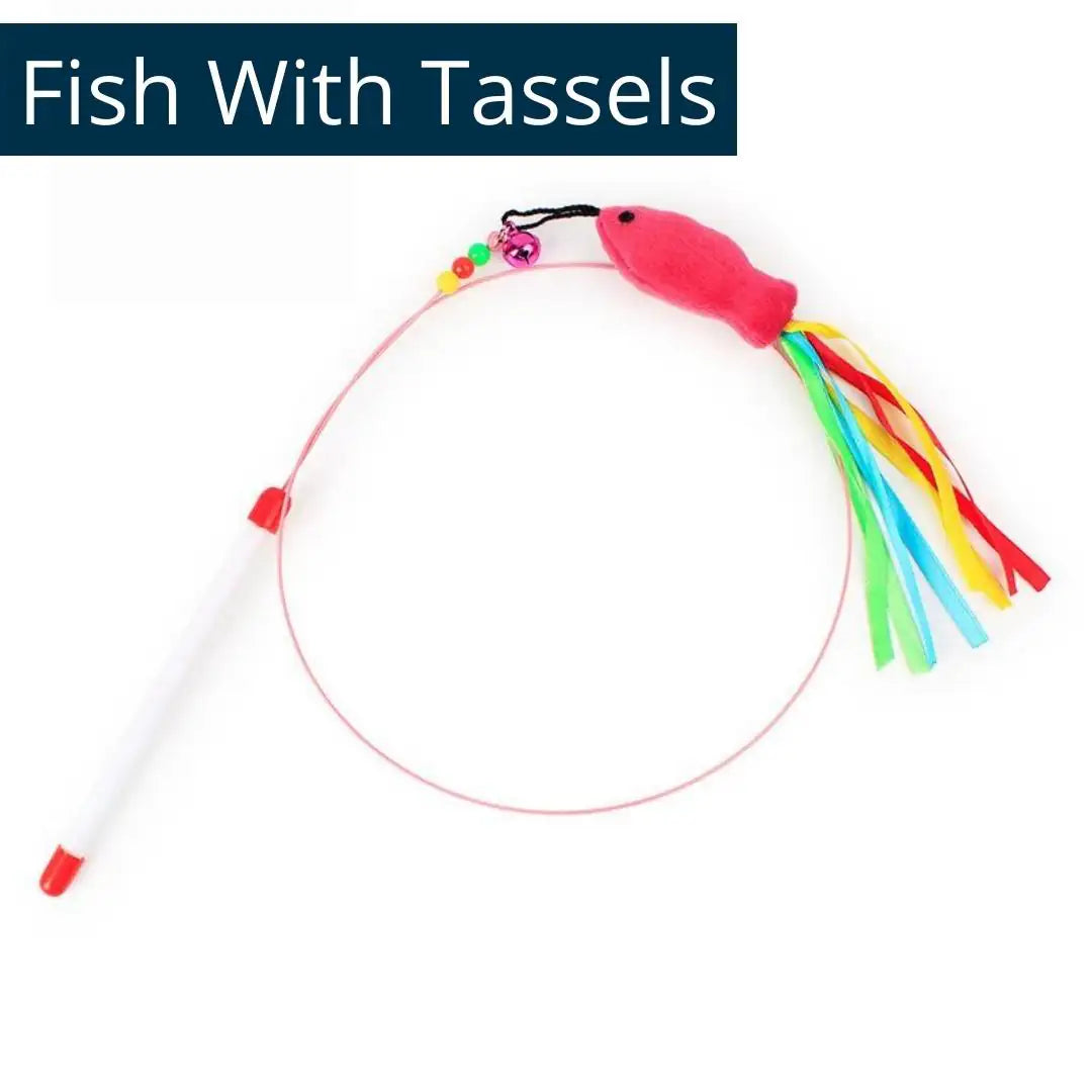 Nymock™ Feather Teaser Cat Wand - Fish With Tassels, Nymock