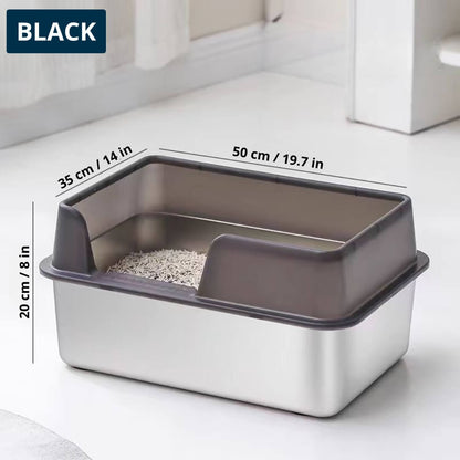 Nymock™ Oversized Stainless Steel Litter Box - Black, Nymock