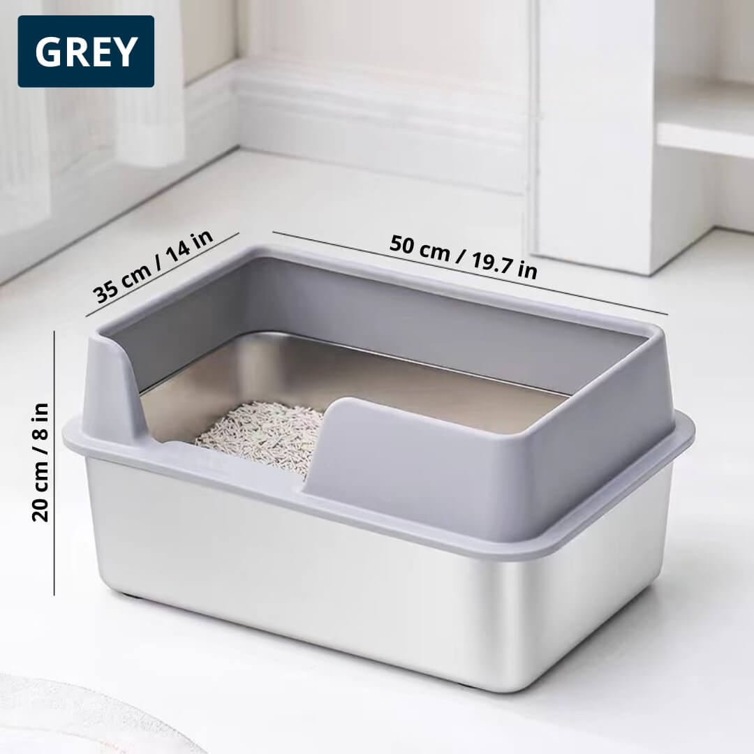 Nymock™ Oversized Stainless Steel Litter Box - Grey, Nymock