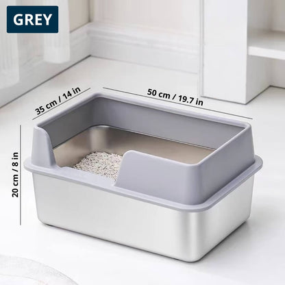 Nymock™ Oversized Stainless Steel Litter Box - Grey, Nymock