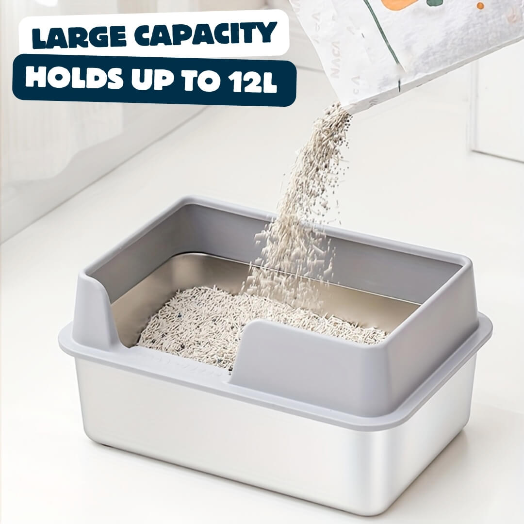 Nymock™ Oversized Stainless Steel Litter Box - Grey, Nymock