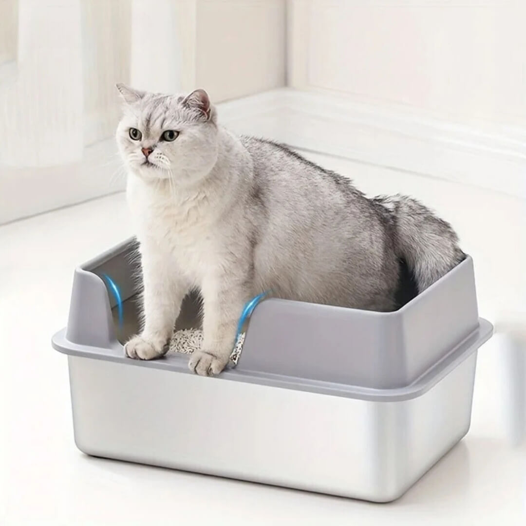 Nymock™ Oversized Stainless Steel Litter Box - Grey, Nymock