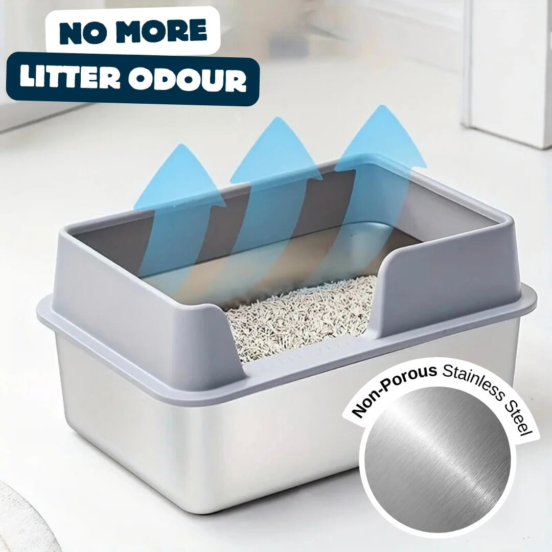 Nymock™ Oversized Stainless Steel Litter Box - Grey, Nymock