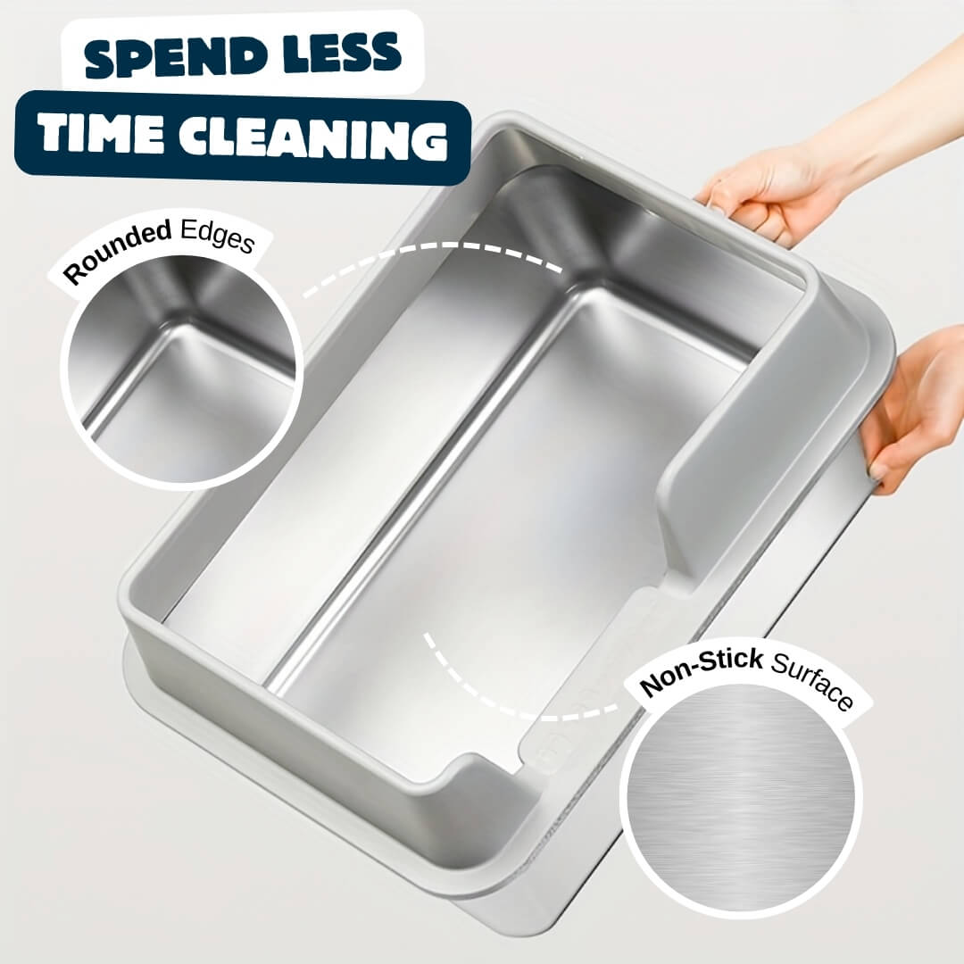 Nymock™ Oversized Stainless Steel Litter Box - Grey, Nymock