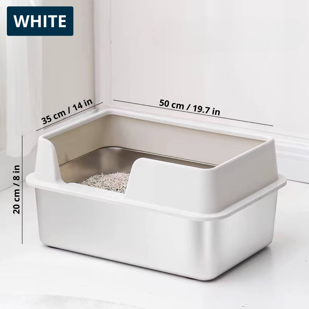 Nymock™ Oversized Stainless Steel Litter Box - White, Nymock