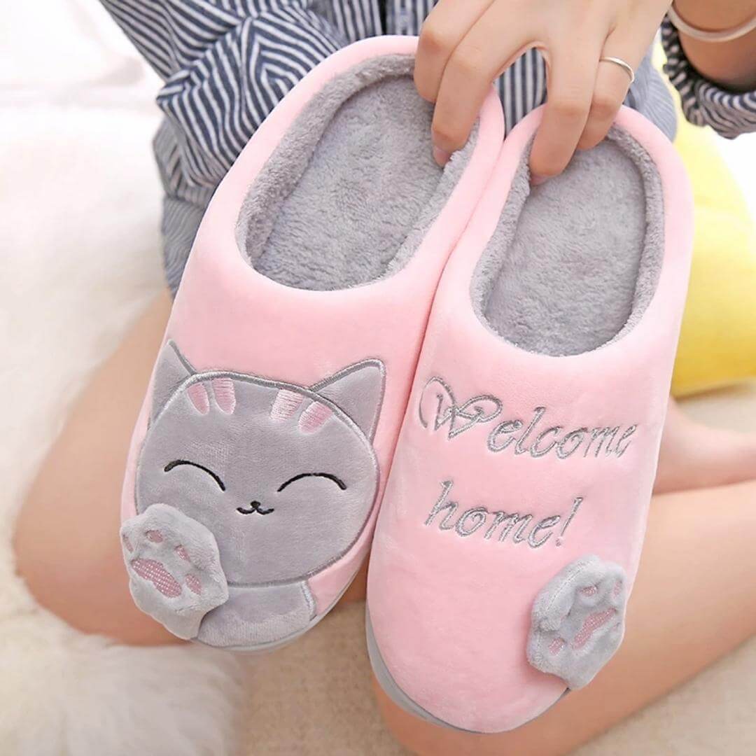 Welcome Home Cozy Cat Slippers - , Nymock