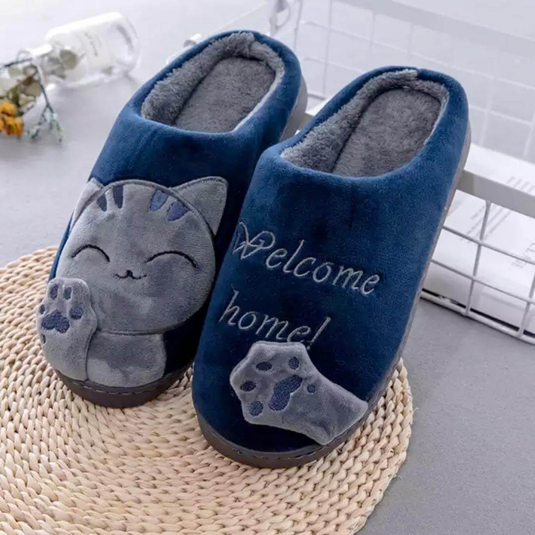 Welcome Home Cozy Cat Slippers - Navy Blue / EU 35 / US Women's 5, Nymock