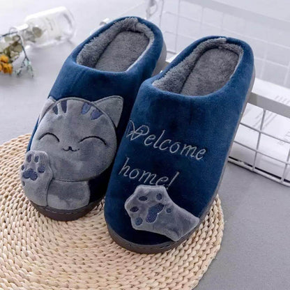 Welcome Home Cozy Cat Slippers - Navy Blue / EU 35 / US Women's 5, Nymock