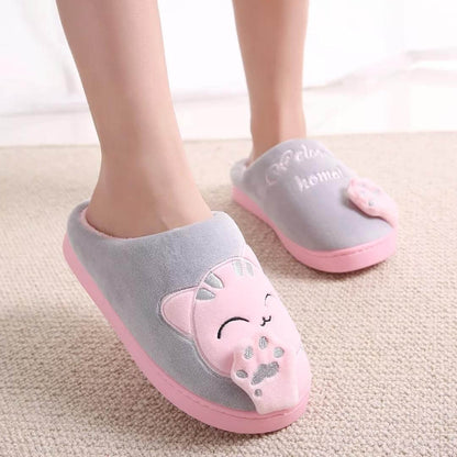 Welcome Home Cozy Cat Slippers - Grey Pink / EU 35 / US Women's 5, Nymock